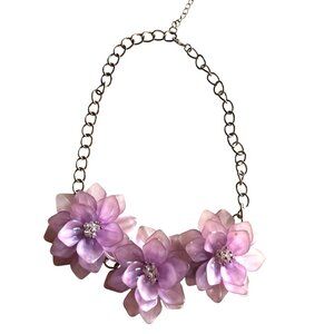 Statement Floral Necklace With Purple Acrylic Petals & Rhinestone Centers On Gol